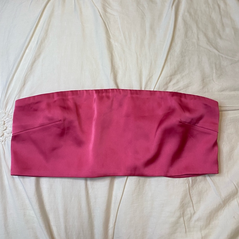 meshki hot pink silk satin strapless crop top tube top